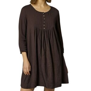 April Cornell Dress Babydoll Y2K Women L Vintage Brown Prairie Boho Cottagecore